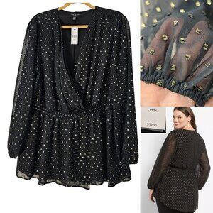 NWT Lane Bryant Tunic Top Blouse - Sold Out 22/24 - Black w/ Gold Metallic Dots
